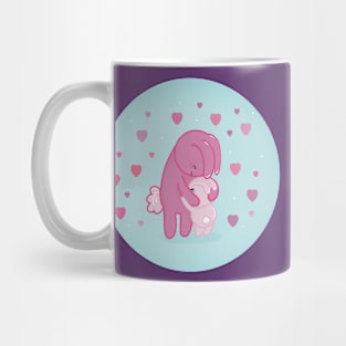 Thank you mum: a cute mummy rabbit cuddling her cute pink baby bunny rabbit Mug